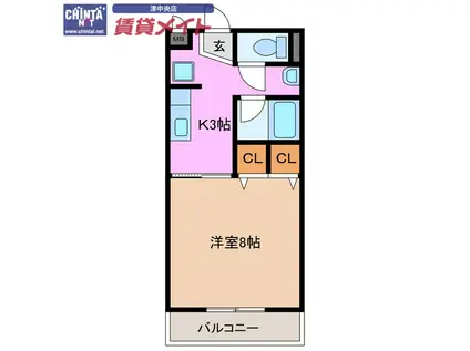 BONHEUR(1K/1階)の間取り写真