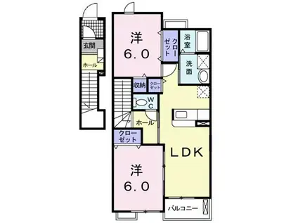 セレーノ 弐番館(2LDK/2階)の間取り写真
