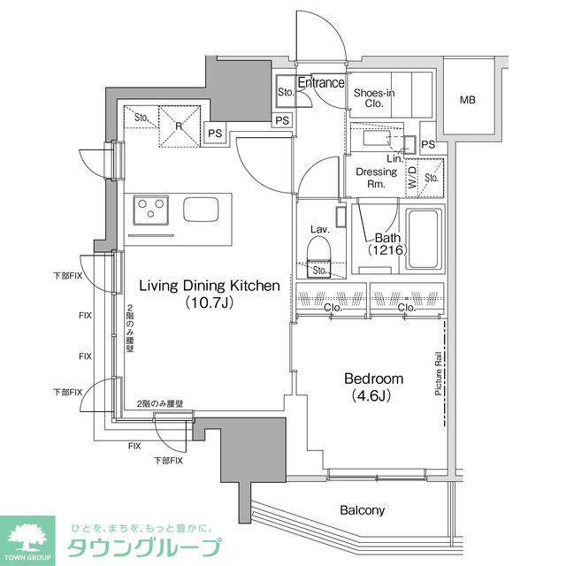 ザ・パークハビオ荏原中延駅前(1LDK/12階)の間取り写真