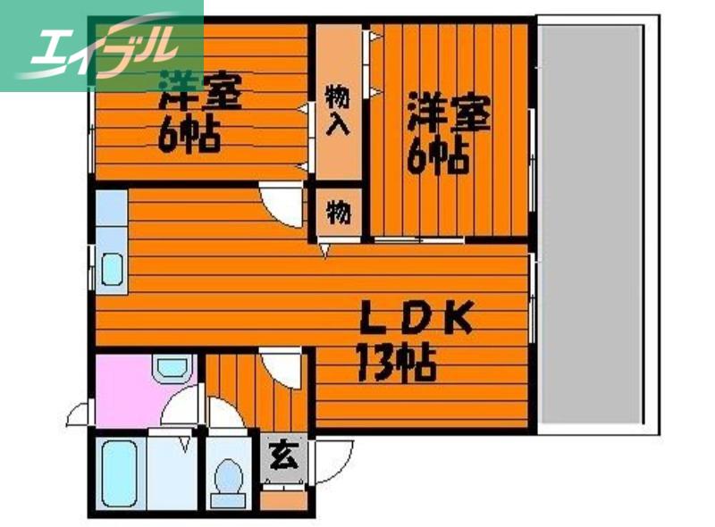 ユートピア今保B(2LDK/1階)の間取り写真