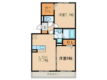 D-ROOM上小田井(2LDK/1階)の間取り写真