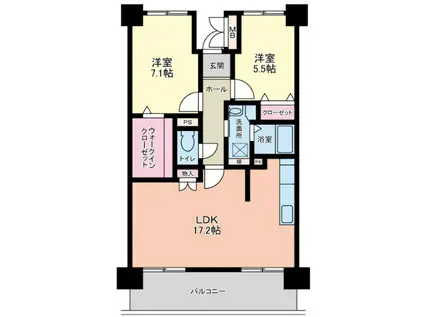 ルワージュ八幡駅前3(2LDK/11階)の間取り写真