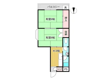 ブリッジハウス(2K/2階)の間取り写真