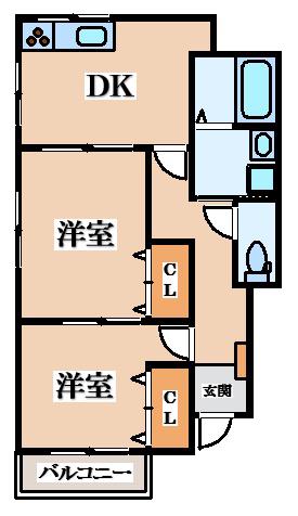 FIT.六万寺(2DK/1階)の間取り写真