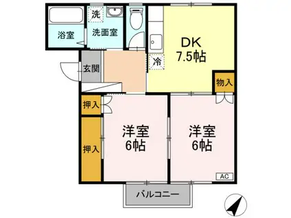 グリーンヴィレッジB棟(2DK/1階)の間取り写真