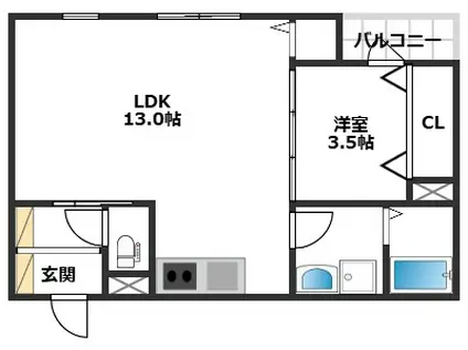 Wウィステリア博多(1LDK/3階)の間取り写真