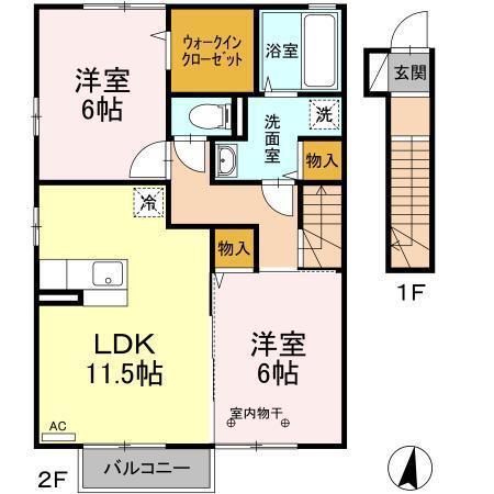 ラフィーネ・キコ(2LDK/2階)の間取り写真