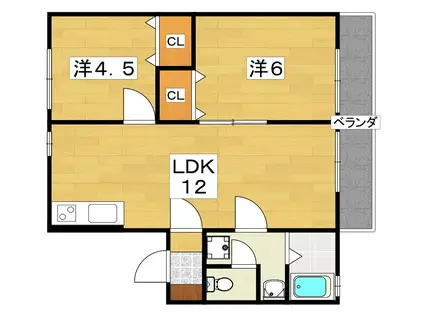 ホワイトベースB(2LDK/2階)の間取り写真