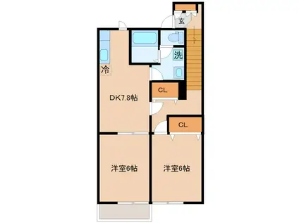 リヴィエールプレメゾン(2DK/2階)の間取り写真