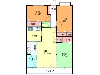 プライムスクエア太田(3LDK/3階)の間取り写真