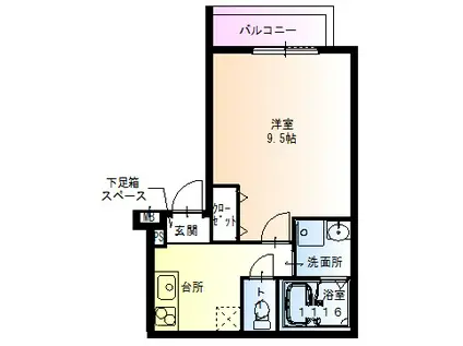 ビウォール正木(1K/2階)の間取り写真