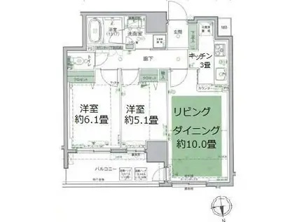 デュオ府中駅前(2LDK/3階)の間取り写真