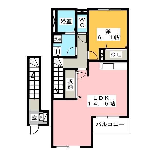 バーラム(1LDK/2階)の間取り写真