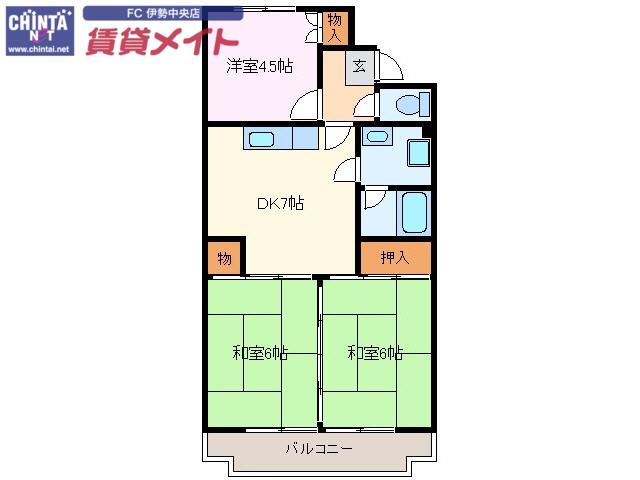 グリーンハイツ倉田山(3DK/2階)の間取り写真