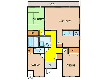 グリーンコートII番館(3LDK/1階)の間取り写真