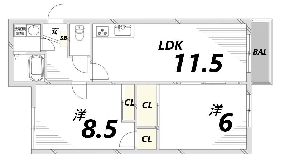 ヘーベル八代(2LDK/1階)の間取り写真
