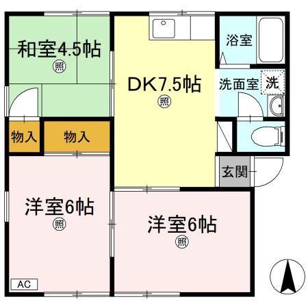 メルベーユ山西 B棟(3DK/1階)の間取り写真