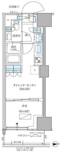 パークアクシス品川天王洲アイル(1DK/2階)の間取り写真