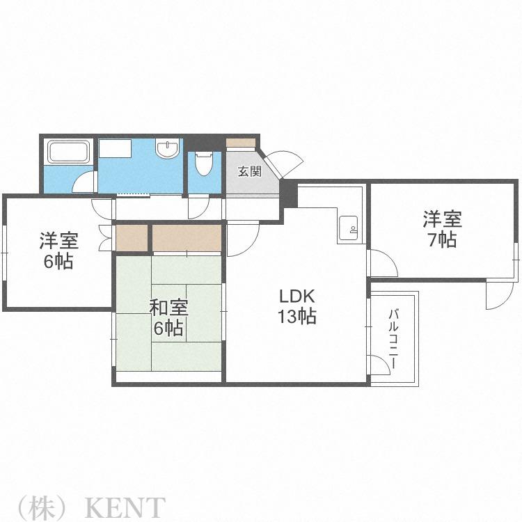 ルワズィール山の手B(3LDK/3階)の間取り写真