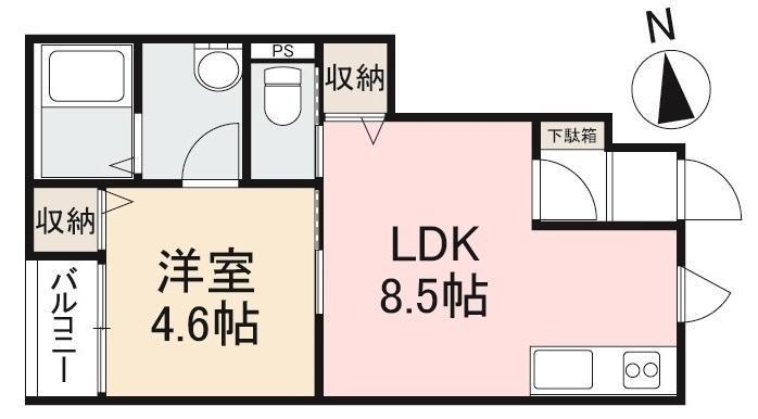 ルミエール元山I(1LDK/1階)の間取り写真