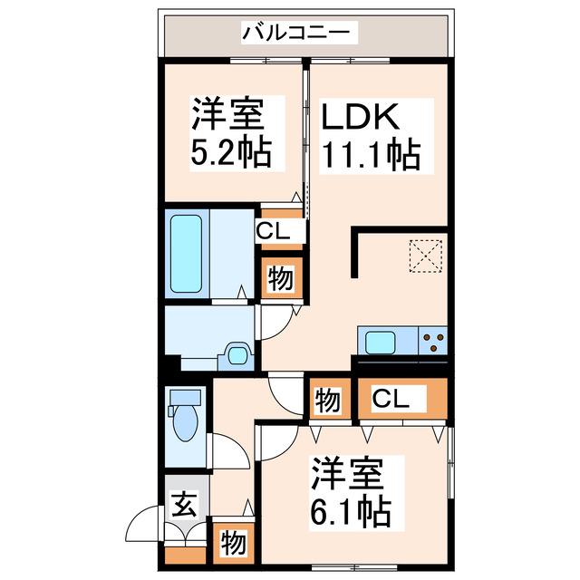 ヴォワ・リーブル(2LDK/3階)の間取り写真