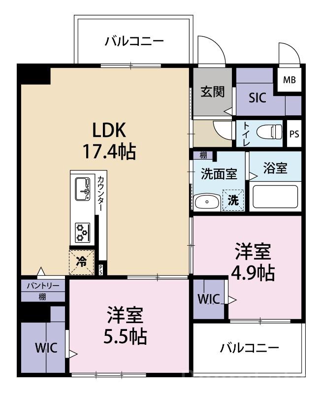 THE STAGE西新(2LDK/2階)の間取り写真