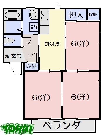 シャトーエレガンス B棟(3DK/2階)の間取り写真