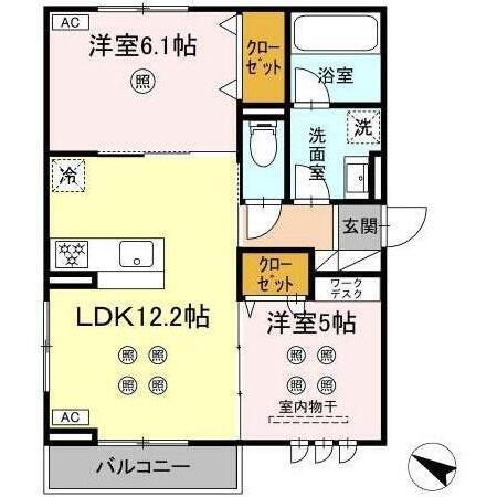D-RESENA大橋II(2LDK/2階)の間取り写真