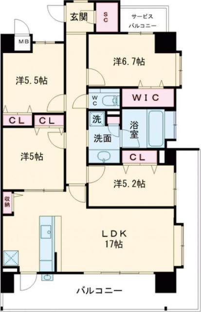 アクタス籠町グランミライ(4LDK/4階)の間取り写真