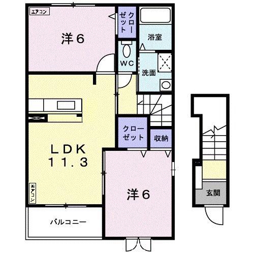 ゴールドフォレストII(2LDK/2階)の間取り写真