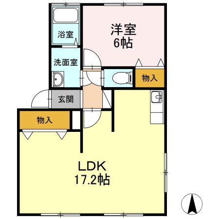ハイセレール秋桜(1LDK/2階)の間取り写真
