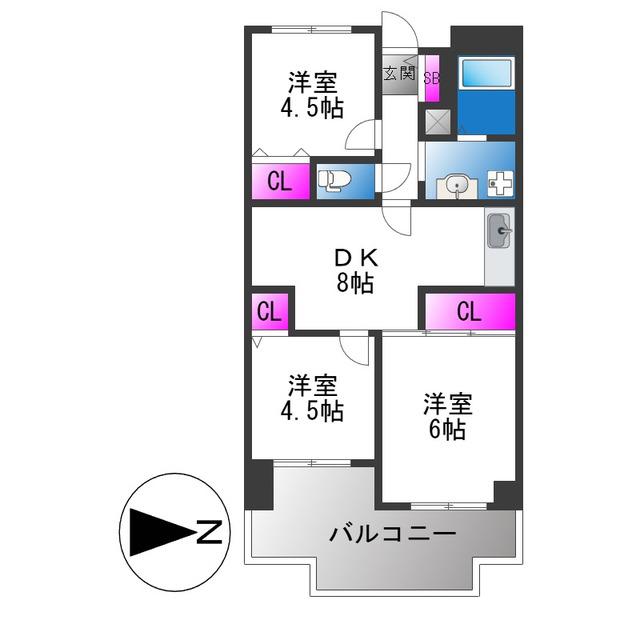友井グレイス(3DK/4階)の間取り写真