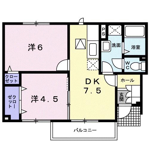 グラン・すずかぜの丘C(2DK/1階)の間取り写真