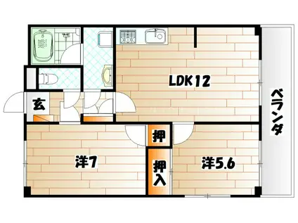 上馬寄スカイハイツ(2LDK/2階)の間取り写真