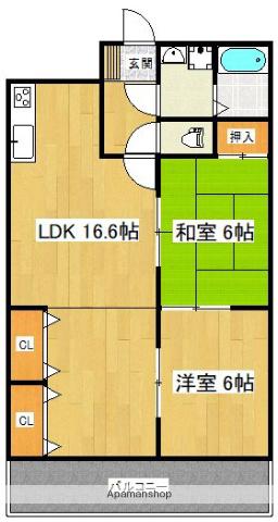 エレガンス青木(2LDK/2階)の間取り写真