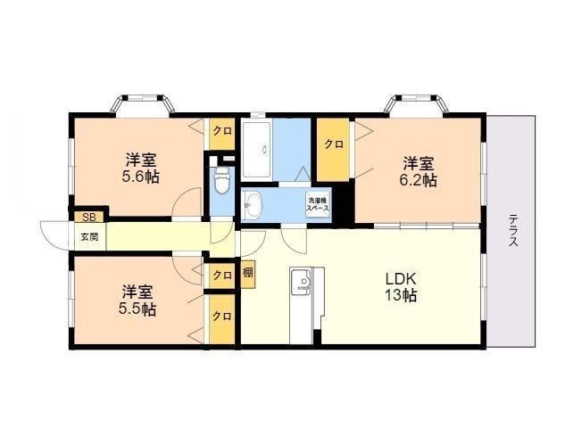 アムール空港南(3LDK/1階)の間取り写真