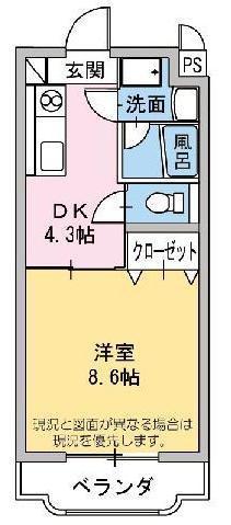エスポワール原(1DK/2階)の間取り写真