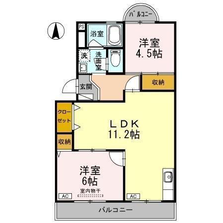 スカイハイツ(2LDK/4階)の間取り写真