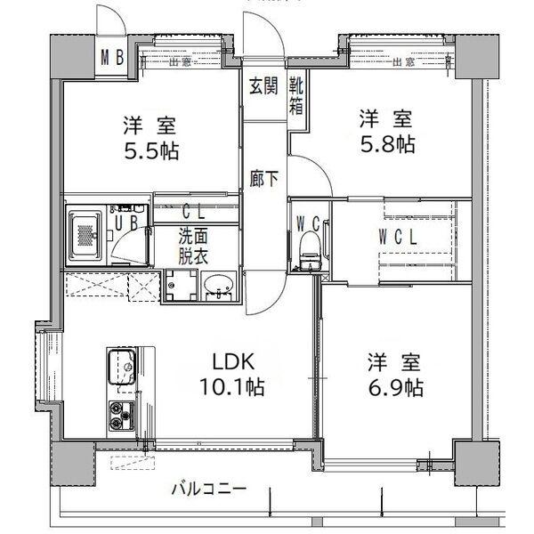 ヒルクレスト菊陽グランデ(3LDK/2階)の間取り写真