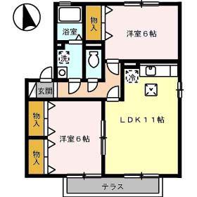 サン・スクエアA(2LDK/1階)の間取り写真