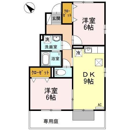 アクエリアス(2DK/1階)の間取り写真