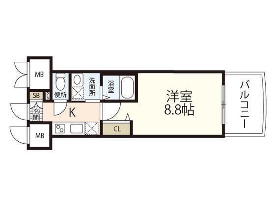 GRACECOURT上八丁堀(1K/2階)の間取り写真