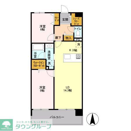 ロイヤルパークス梅島(2LDK/2階)の間取り写真