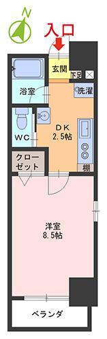 フレリア県立病院前(1DK/2階)の間取り写真