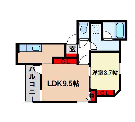 グランメゾンJR二日市駅西(1DK/1階)の間取り写真