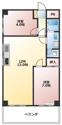 パークヒルズ奥田(2LDK/2階)の間取り写真