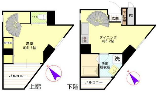 コスモポリタン(1DK/2階)の間取り写真