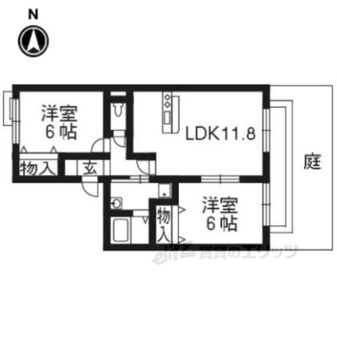 アソシエ一乗寺(2LDK/1階)の間取り写真