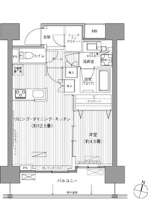 ヒューリックレジデンス千葉中央(1LDK/13階)の間取り写真