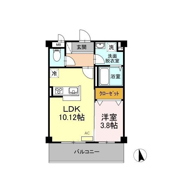 D-ROOM ドミール中央(1LDK/3階)の間取り写真